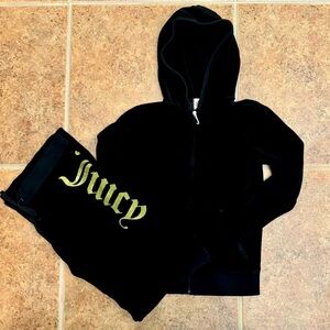 Juicy Couture Black & Gold Sparkle Terry Cloth Hoodie and Pants Set - Small